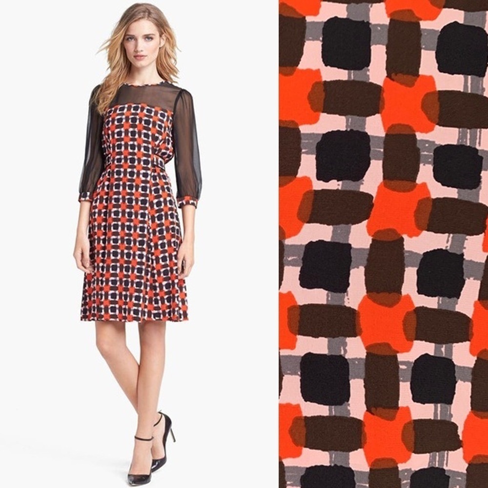 Kate Spade - Zaza Check Silk A-Line Semi-sheer Dress - Red and Black